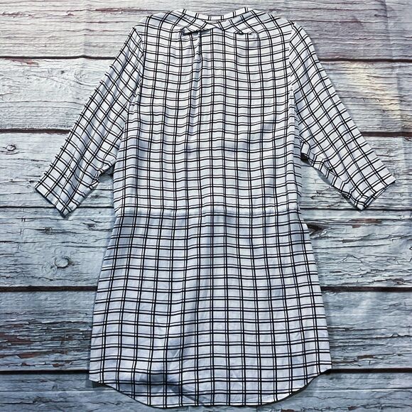 Joie Soft Womens Top size M Black White Plaid Tunic Mini Dress Drawstring Waist - Picture 9 of 10